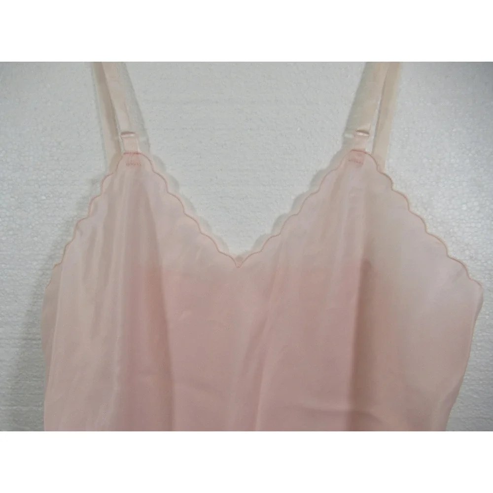 Vintage Scalloped Satin Mini Dress Full Slip Women 32 Pink